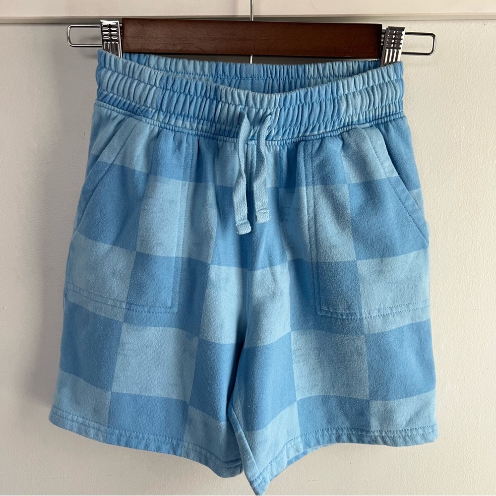 Light Blue Checkerboard Drawstring Shorts